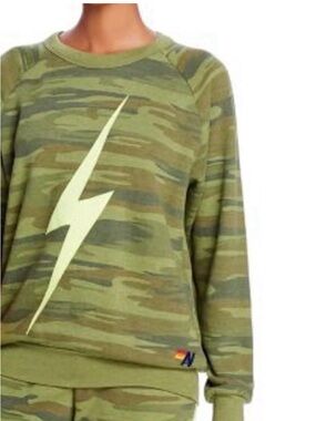 Aviator Nation Camo Yellow Lightning Bolt Pullover XL